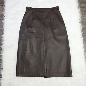 Chocolate Brown High Waist Below The Knee Midi Genuine Leather Skirt Size 6